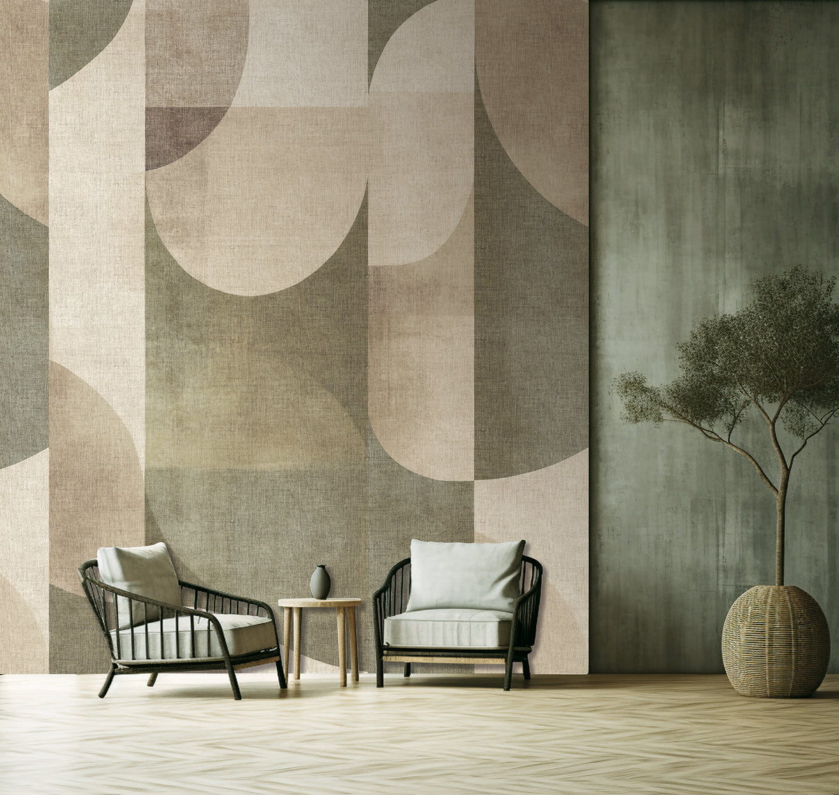 Veer Decor Abstract Arch Oil Green Wallpaper Mural VRTND94-2