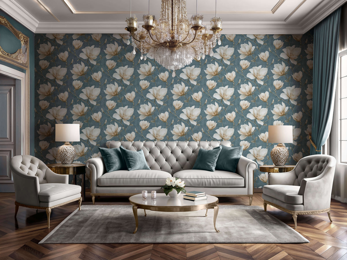 Veer Decor Grand Magnolia Bue Wallpaper VRVZ201-92