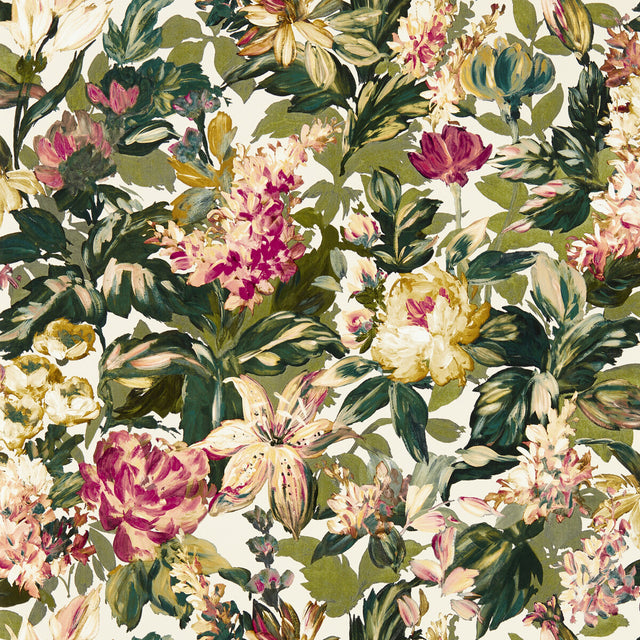 CLARKE AND CLARKE W0158/03.CAC.0 LILUM OLIVE RASPBERRY WP Wallpaper - Eade's Wallpaper