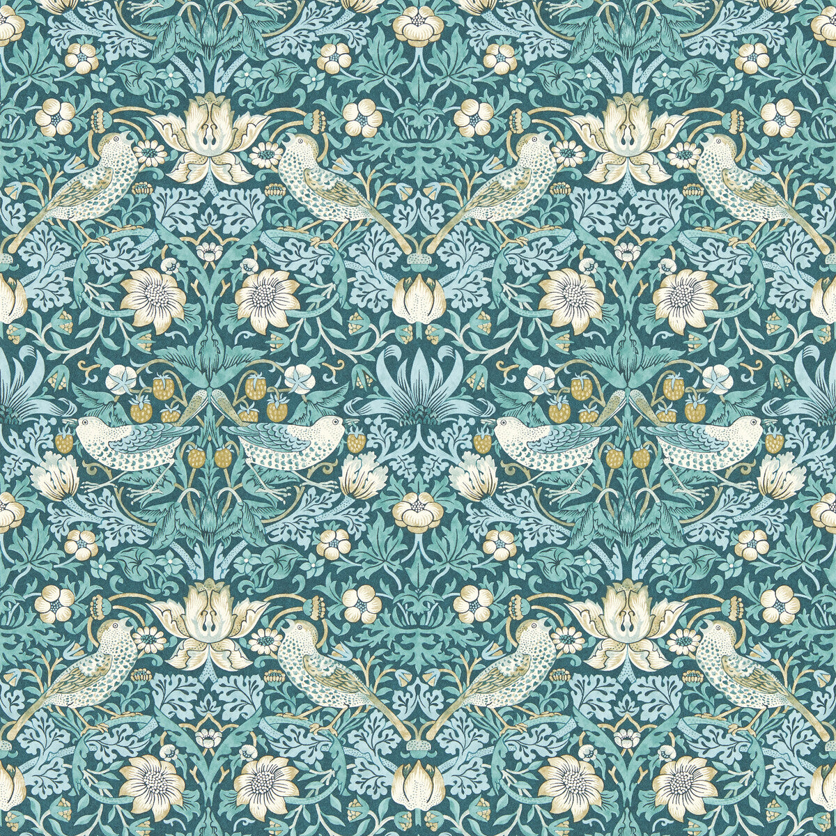 CLARKE AND CLARKE W0171/06.CAC.0 STRAWBERRY THIEF TEAL WP Wallpaper - Eade's Wallpaper