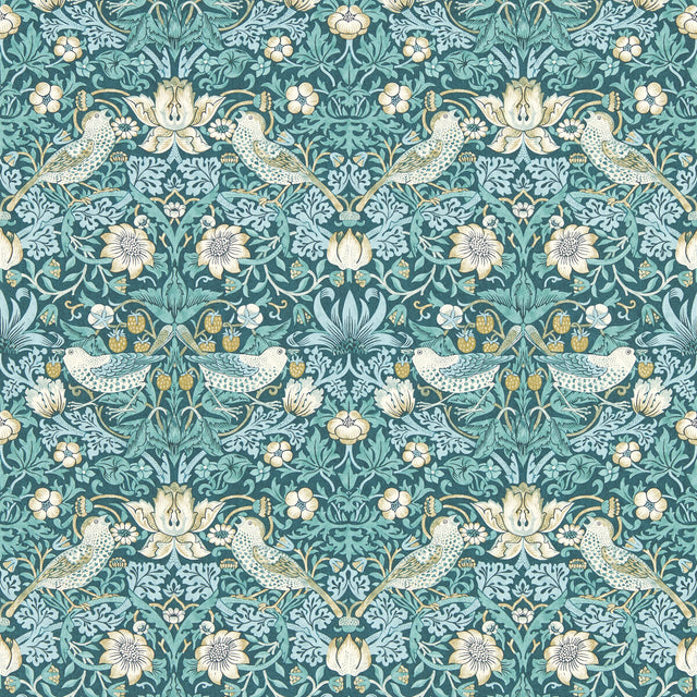 CLARKE AND CLARKE W0171/06.CAC.0 STRAWBERRY THIEF TEAL WP Wallpaper - Eade's Wallpaper