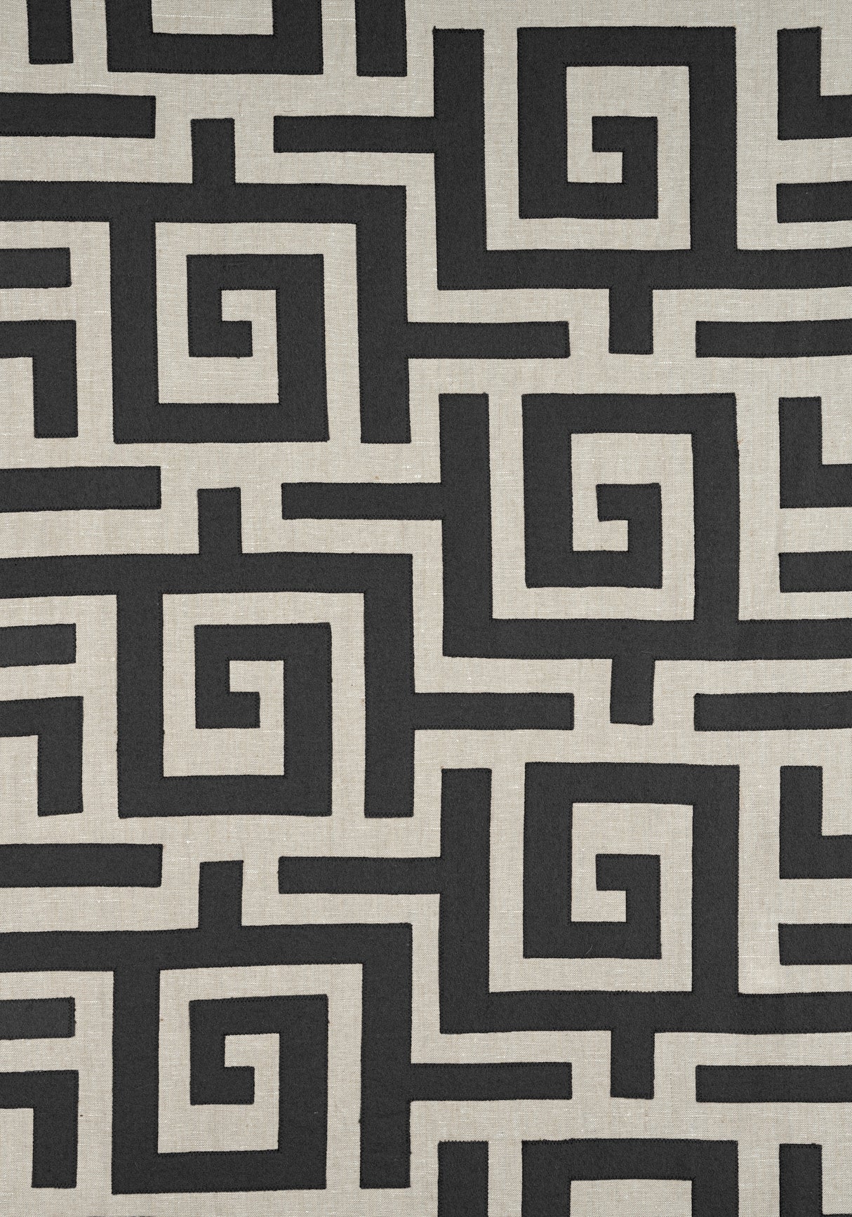 Thibaut W713221 TULUM APPLIQUE Black on Natural Fabric