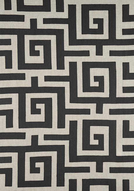Thibaut W713221 TULUM APPLIQUE Black on Natural Fabric