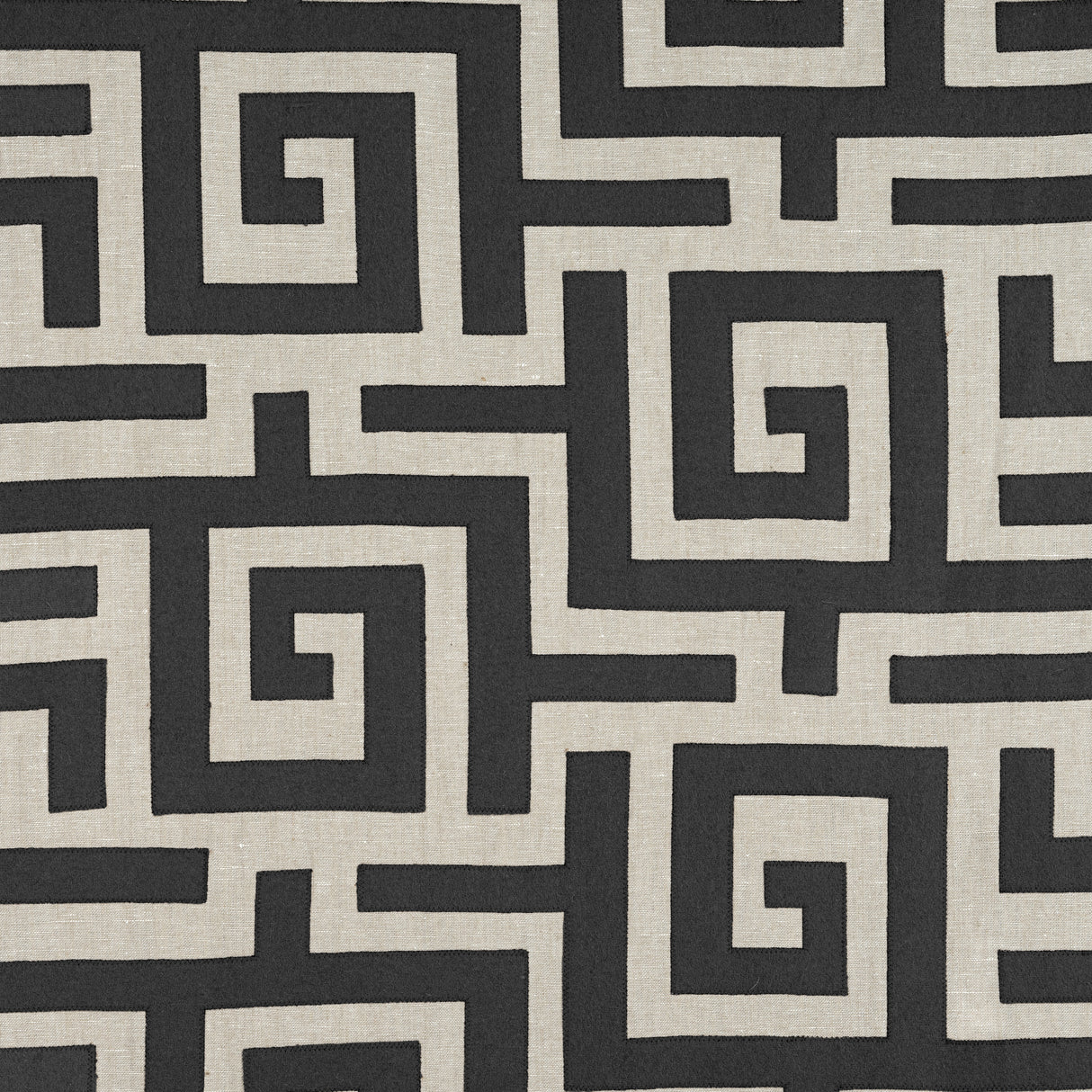 Thibaut W713221 TULUM APPLIQUE Black on Natural Fabric