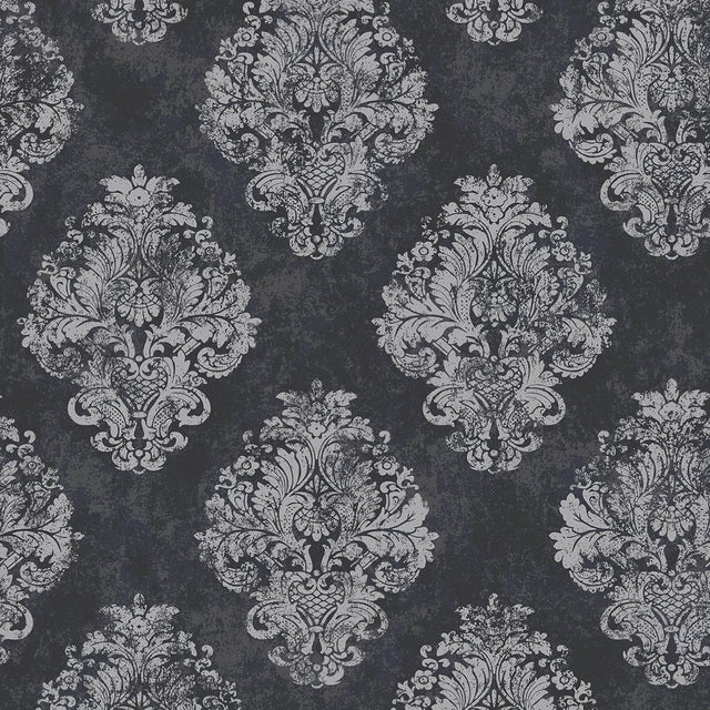 Galerie W78227 Silver Grey Metallic Damask - Eade's Wallpaper