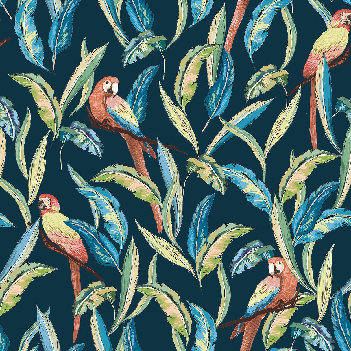 Ohpopsi WLD53117W Timor Indigo Tropical Parrot Wallpaper