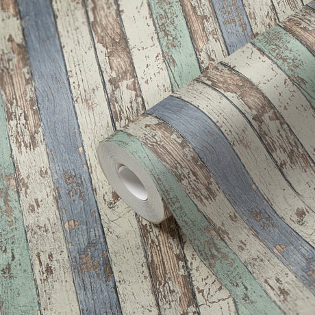 Galerie WW22234 Blue Brown White Narrow Wood Stripe Effect Motif - Eade's Wallpaper