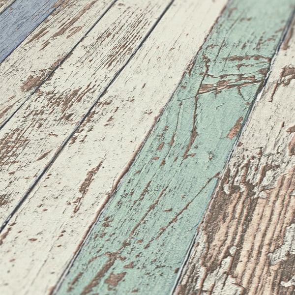 Galerie WW22234 Blue Brown White Narrow Wood Stripe Effect Motif - Eade's Wallpaper