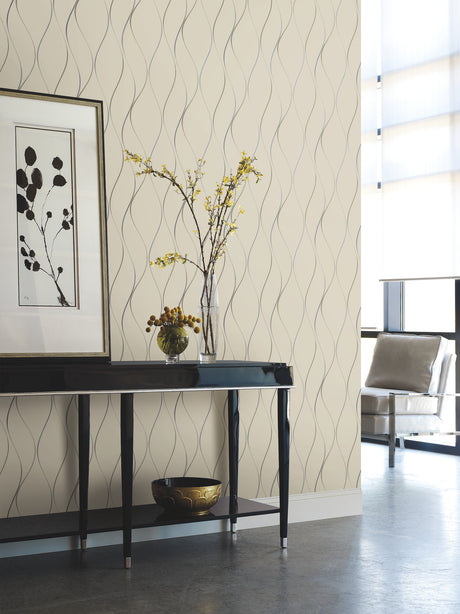 York Y6201404 Wavy Stripe Beige Metallic Wallpaper