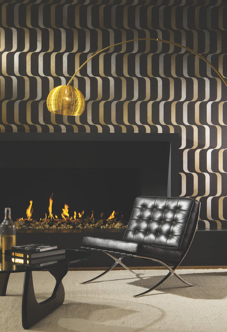 York Y6221003 Ribbon Black Wallpaper