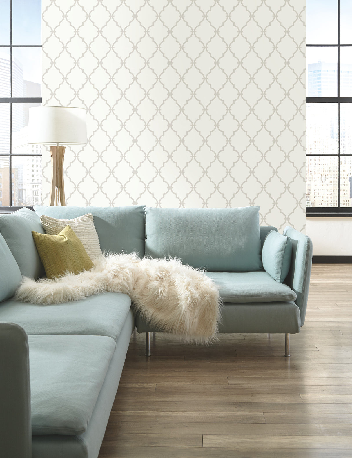 York YS9102 Graphic Trellis White & Soft Grey Wallpaper