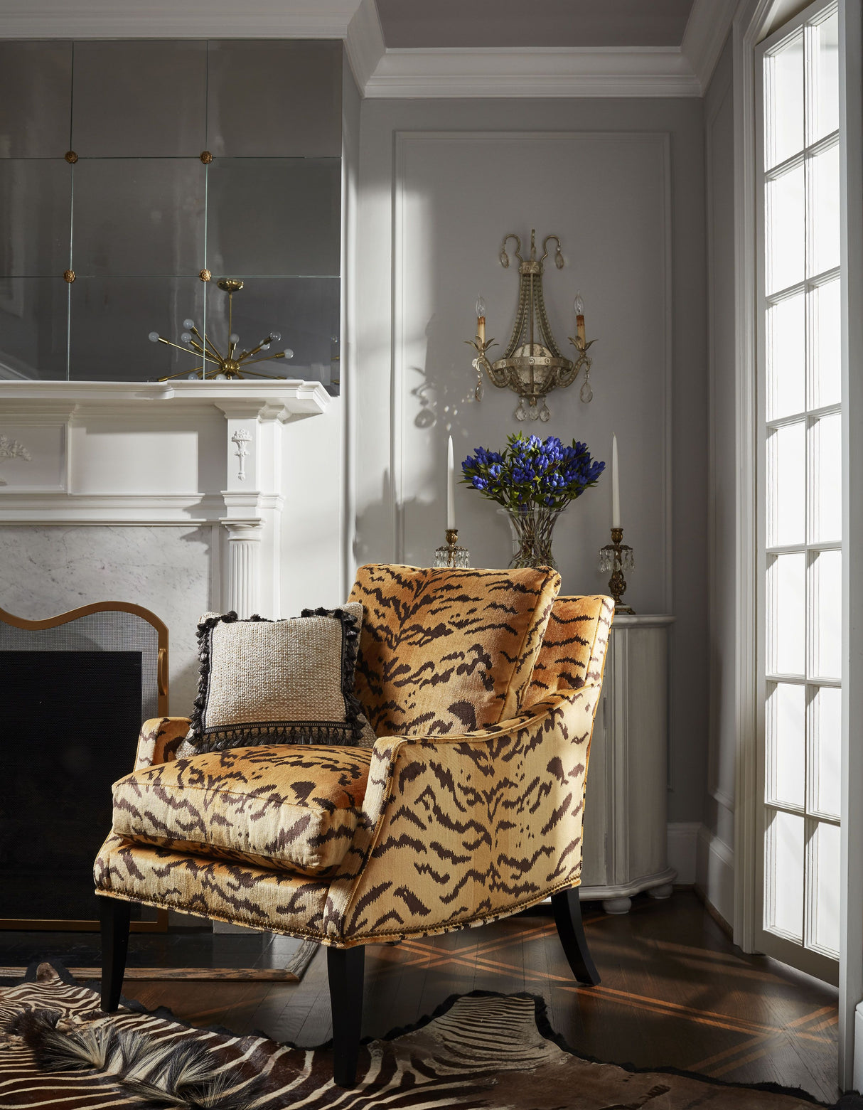 Scalamandre YS 00010691 BROWN ON GOLD TIGER - SILK Fabric - Eade's Wallpaper