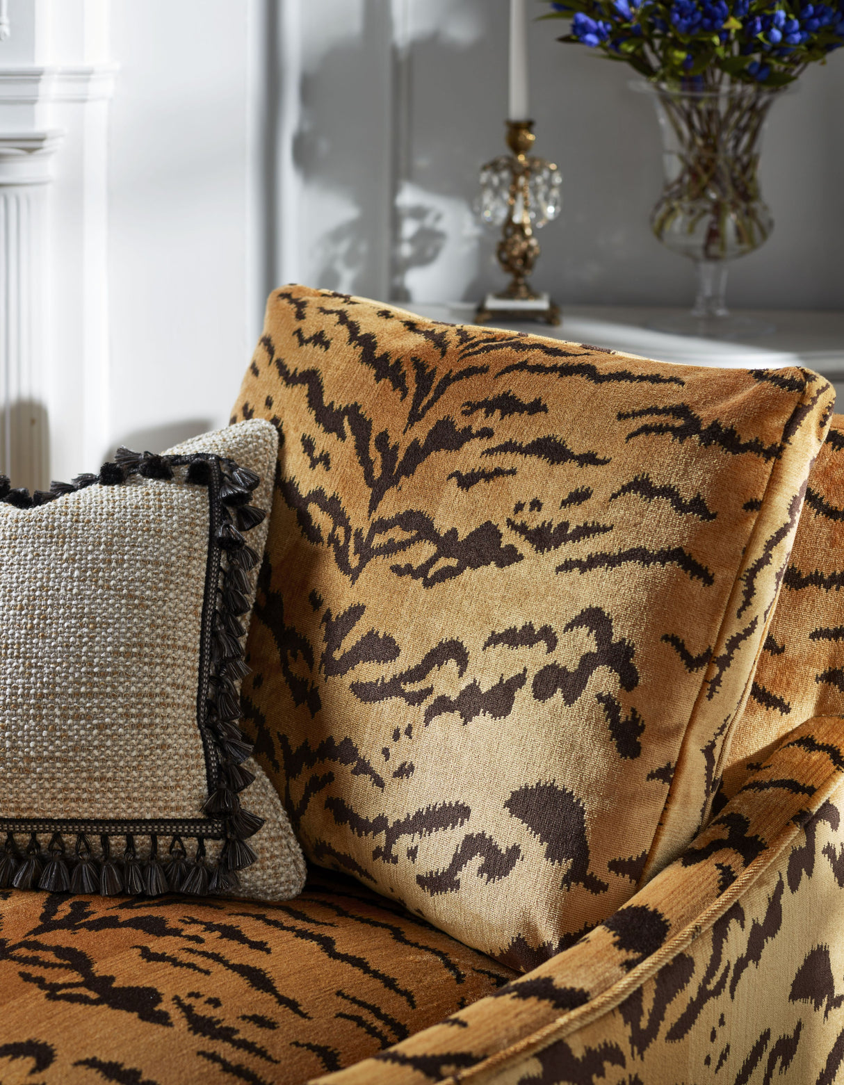 Scalamandre YS 00010691 BROWN ON GOLD TIGER - SILK Fabric - Eade's Wallpaper